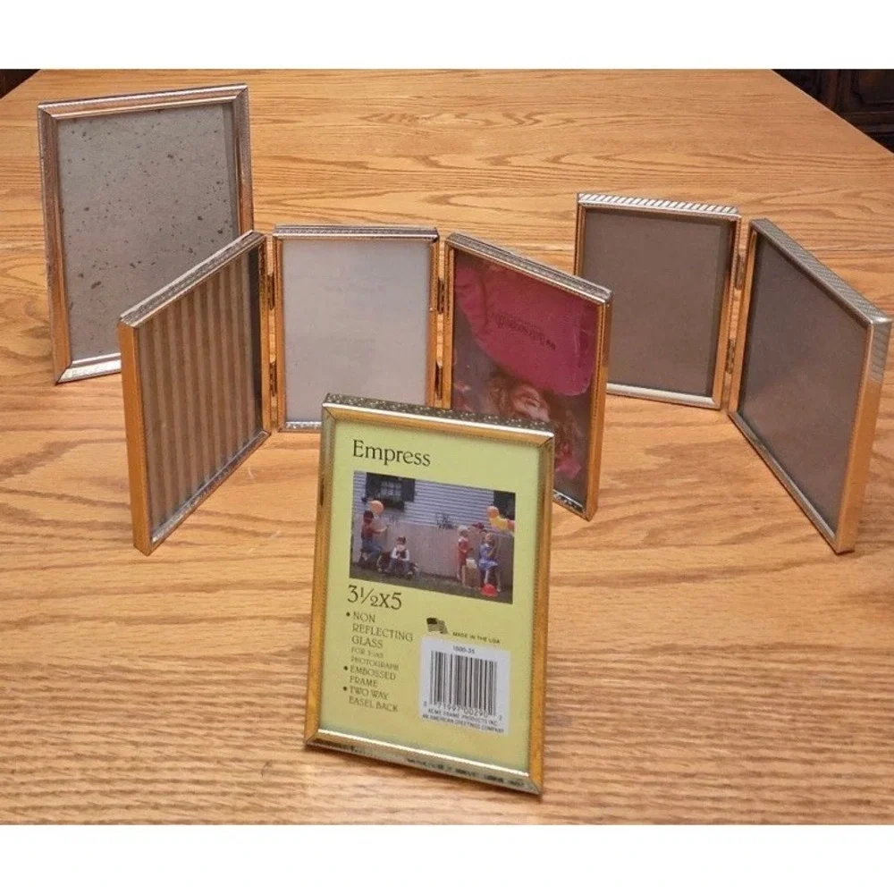 Vintage Mixed Picture Frame Lot MCM Tri-fold Bi-fold & 2- Singles Cottagecore